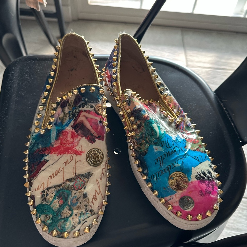 Christian Louboutin Gold Studded Multicolor Sneakers